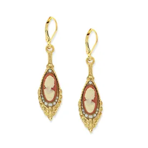 1928 Jewelry Faux Pearl Carnelian Cameo Chandelier Teardrop Earrings 1928 Jewelry