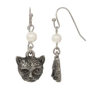 1928 Jewelry Faux Pearl Cat Dangling Earrings 1928 Jewelry