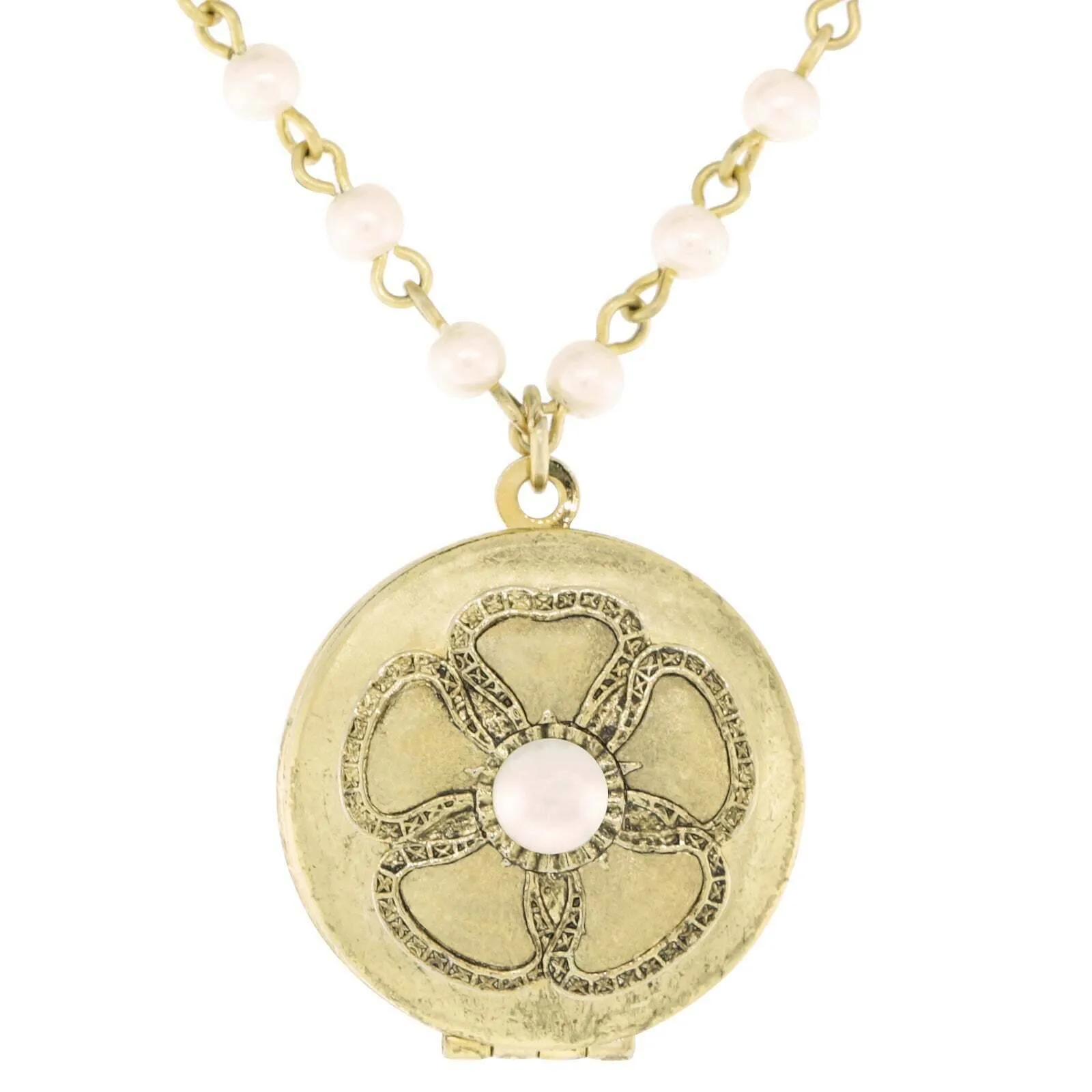 1928 Jewelry Faux Pearl Chain Locket Necklace 18" 1928 Jewelry
