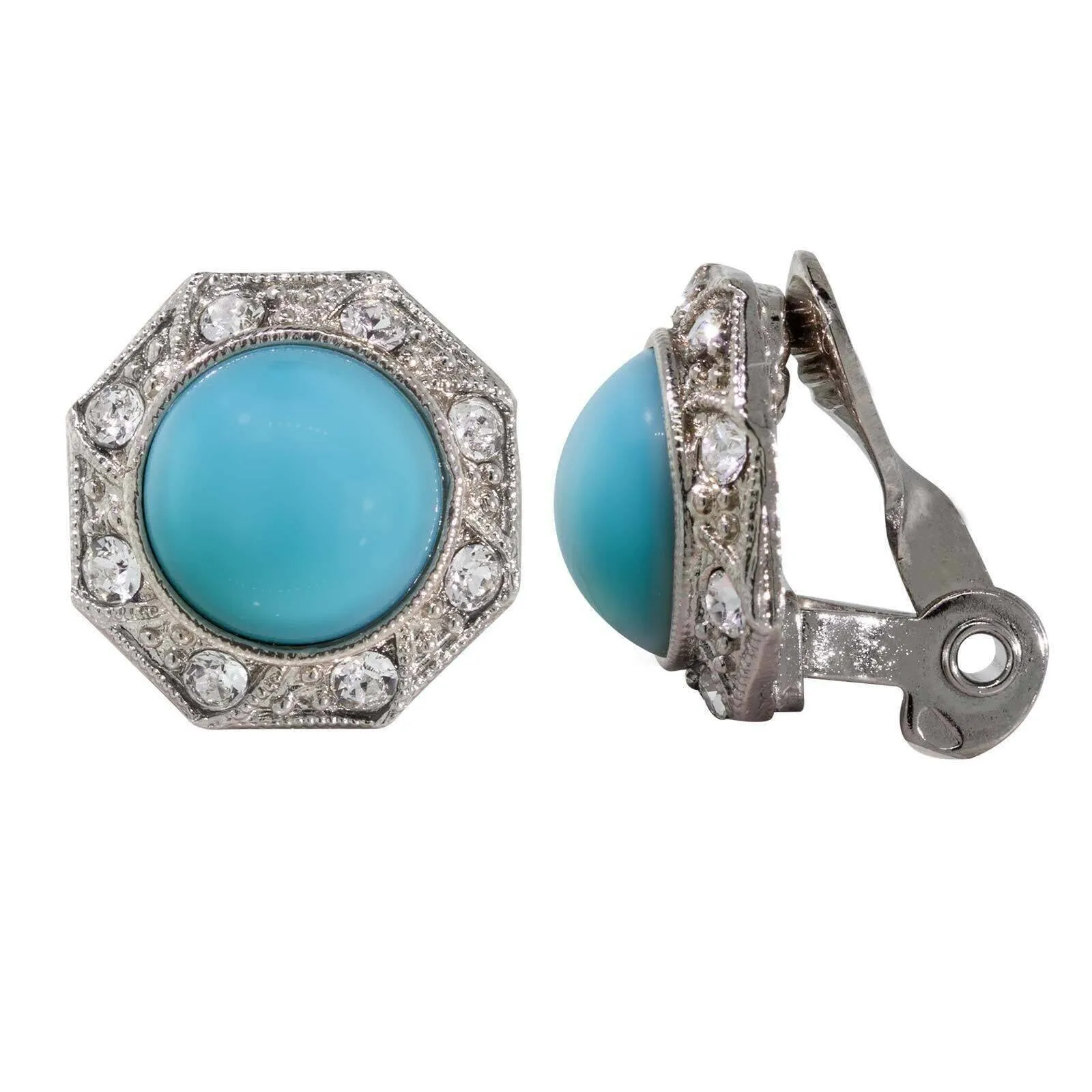 1928 Jewelry Faux Pearl Crystal Round Button Clip On Earrings 1928 Jewelry