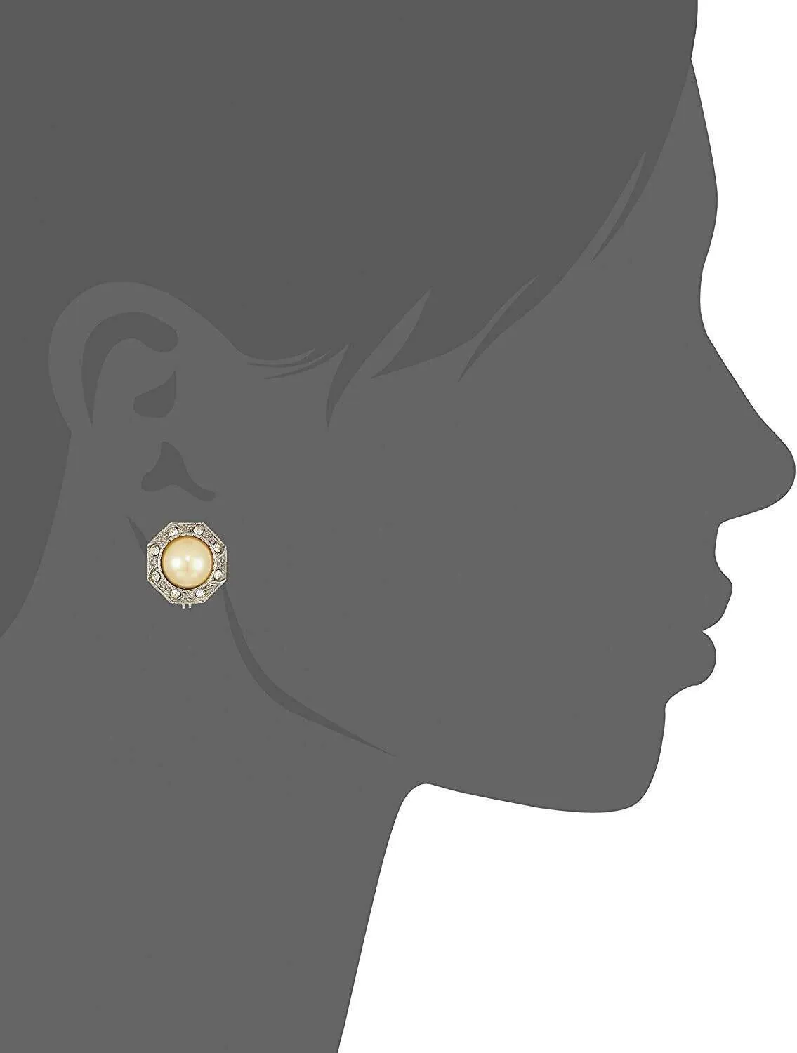 1928 Jewelry Faux Pearl Crystal Round Button Clip On Earrings 1928 Jewelry