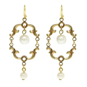 1928 Jewelry Faux Pearl Drop Wire Earrings 1928 Jewelry