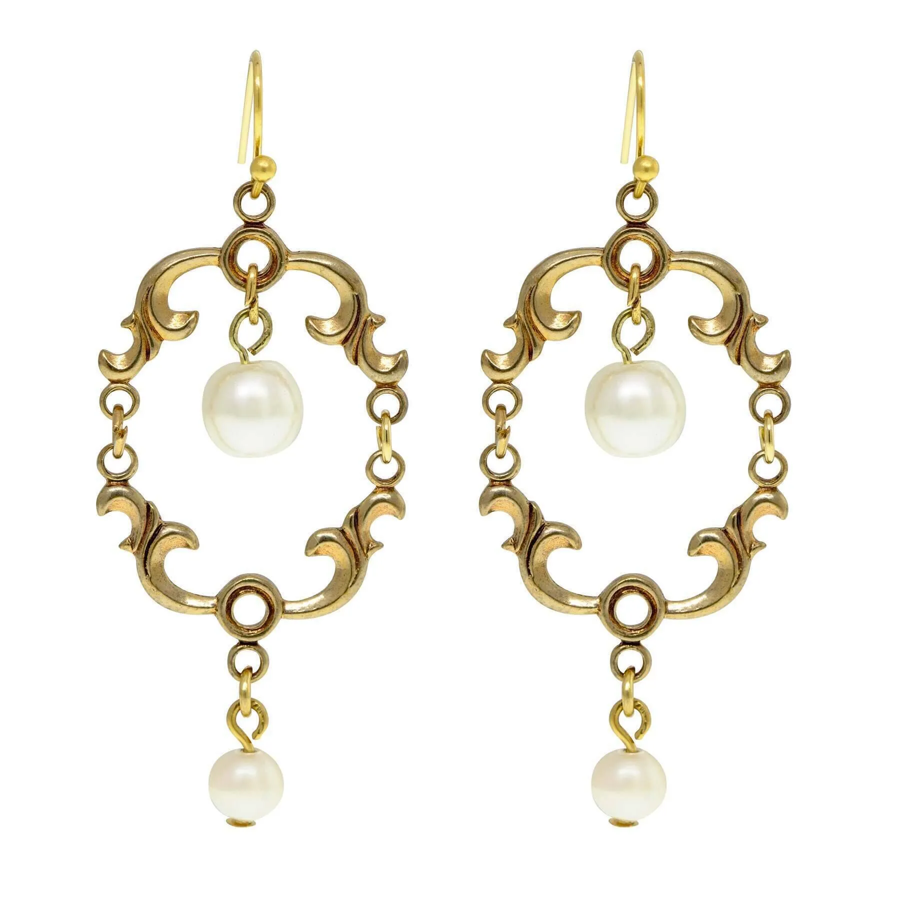 1928 Jewelry Faux Pearl Drop Wire Earrings 1928 Jewelry