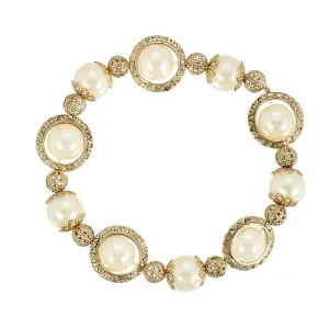 1928 Jewelry Faux Pearl Filigree Ball Stretch Bracelet 1928 Jewelry