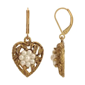 1928 Jewelry Faux Pearl Flower & Leaf Heart Drop Earrings 1928 Jewelry