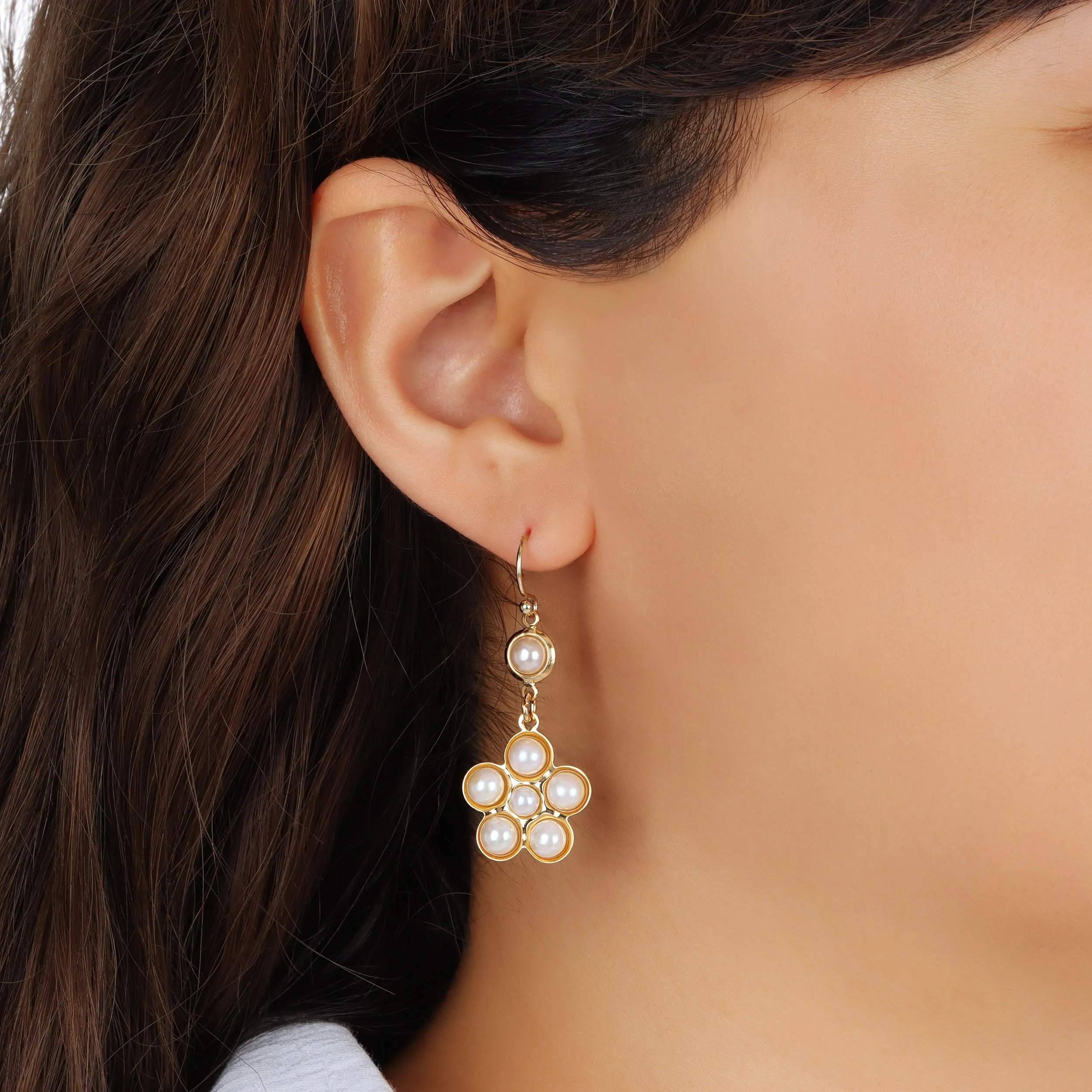 1928 Jewelry Faux Pearl Flower Drop Earrings 1928 Jewelry