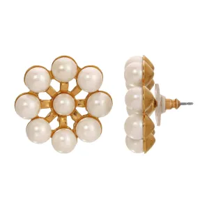 1928 Jewelry Faux Pearl Flower Post Earrings 1928 Jewelry