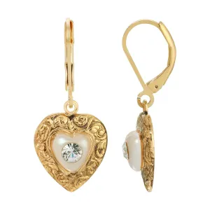 1928 Jewelry Faux Pearl Heart & Crystal Drop Earrings 1928 Jewelry