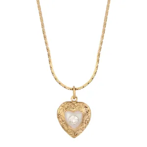 1928 Jewelry Faux Pearl Heart & Crystal Pendant Necklace 15"   3" Extender 1928 Jewelry