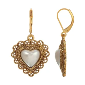 1928 Jewelry Faux Pearl Heart Filigree Drop Earrings 1928 Jewelry