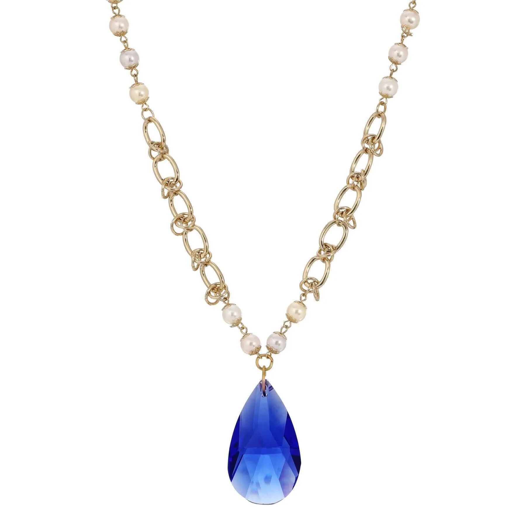 1928 Jewelry Faux Pearl Link Chain Briolette Crystal Pendant Necklace 28" 1928 Jewelry