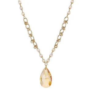 1928 Jewelry Faux Pearl Link Chain Briolette Crystal Pendant Necklace 28" 1928 Jewelry