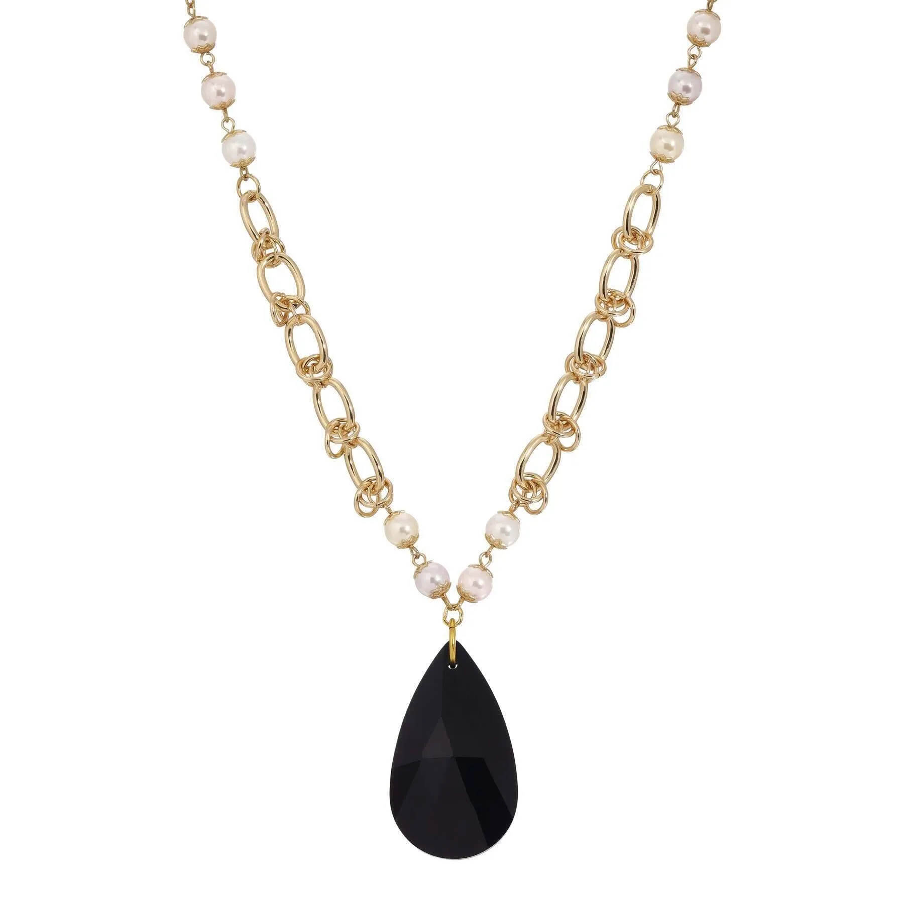 1928 Jewelry Faux Pearl Link Chain Briolette Crystal Pendant Necklace 28" 1928 Jewelry