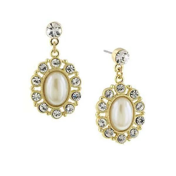 1928 Jewelry Faux Pearl Oval Drop Earrings 1928 Jewelry