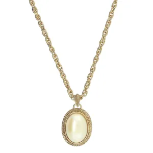 1928 Jewelry Faux Pearl Oval Drop Pendant Necklace 16"   3" Extender 1928 Jewelry