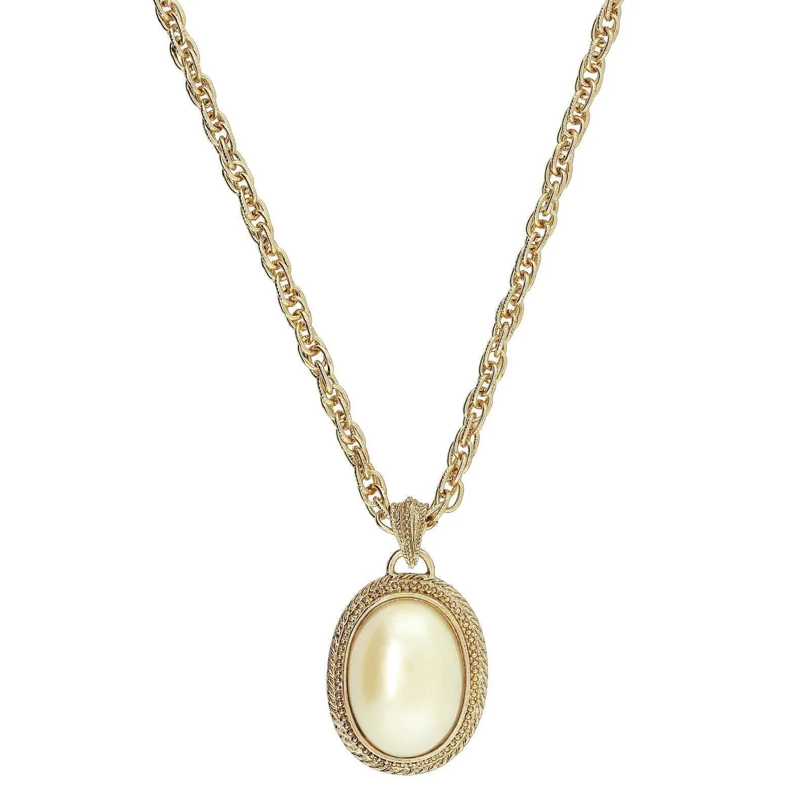 1928 Jewelry Faux Pearl Oval Drop Pendant Necklace 16"   3" Extender 1928 Jewelry