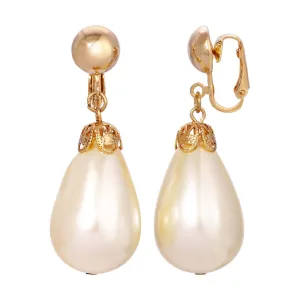 1928 Jewelry Faux Pearl Teardrop Clip On Earrings 1928 Jewelry
