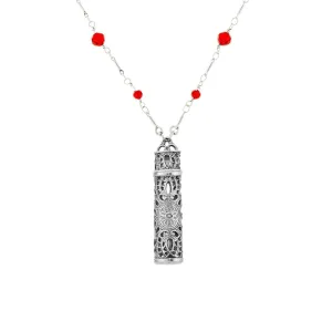 1928 Jewelry Filigrana Glass Vial Red Beaded Necklace 28" 1928 Jewelry