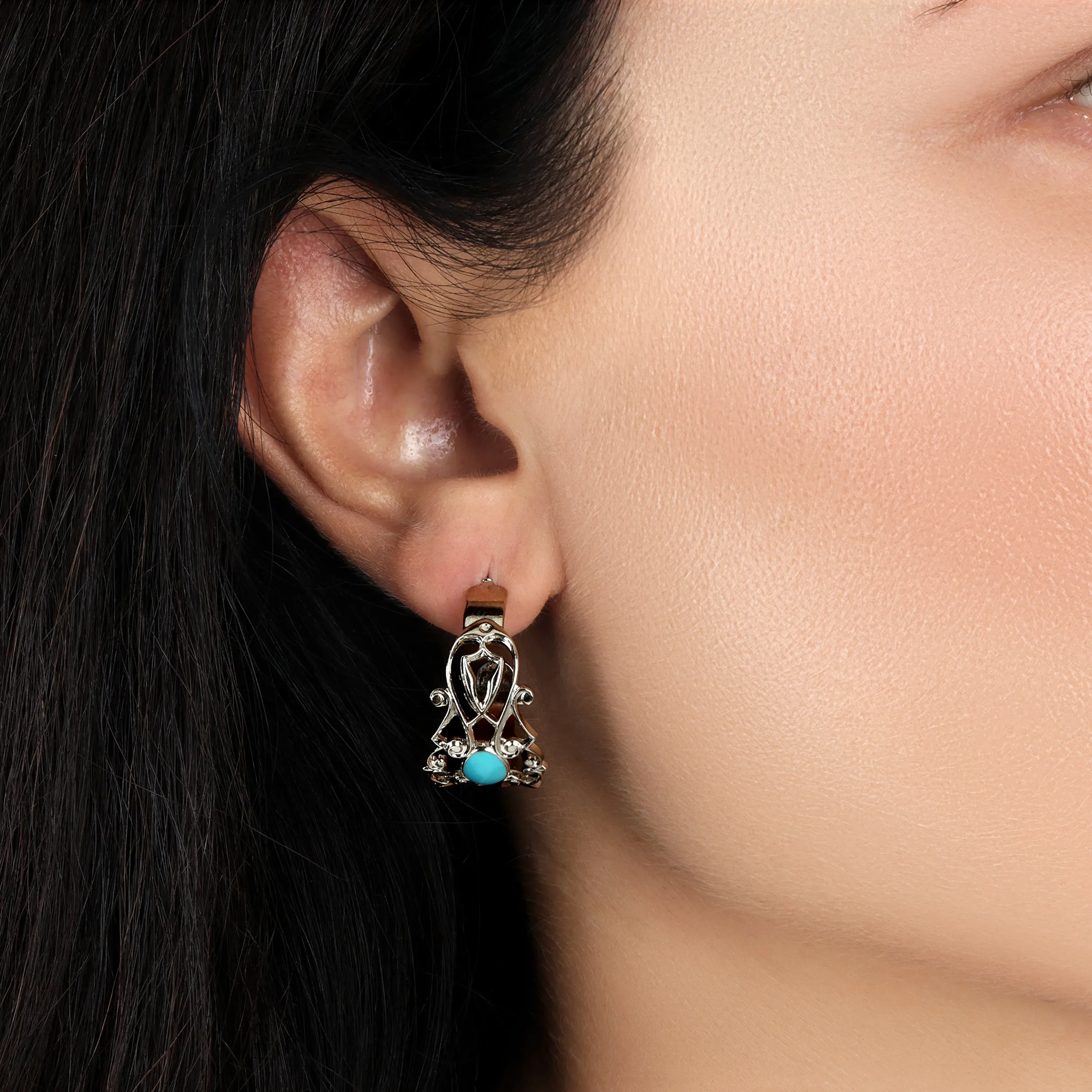 1928 Jewelry Filigrane Classique Oval Enamel Post Hoop Earrings 1928 Jewelry