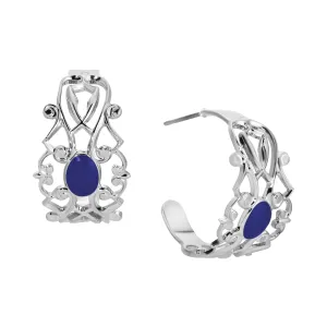 1928 Jewelry Filigrane Classique Oval Enamel Post Hoop Earrings 1928 Jewelry