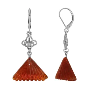 1928 Jewelry Filigree & Fluted Topaz Glass Dangling Earrings 1928 Jewelry