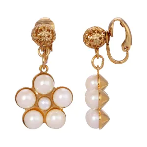 1928 Jewelry Filigree Ball Faux Pearl Flower Clip On Earrings 1928 Jewelry
