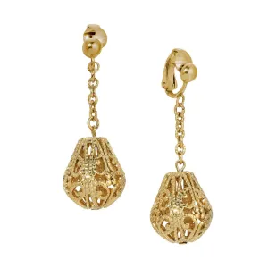 1928 Jewelry Filigree Bell Shaped Link Chain Clip Earrings 1928 Jewelry