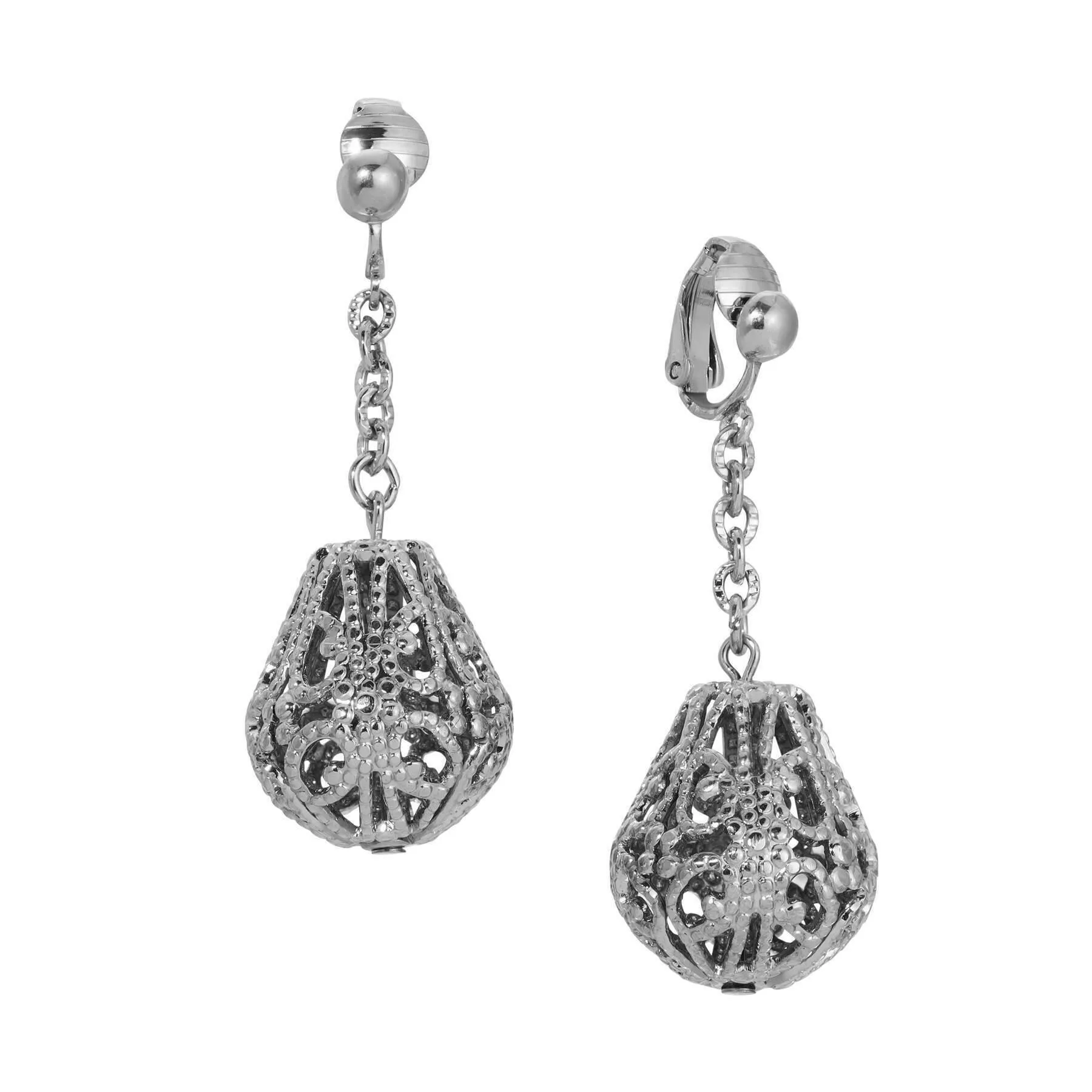 1928 Jewelry Filigree Bell Shaped Link Chain Clip Earrings 1928 Jewelry