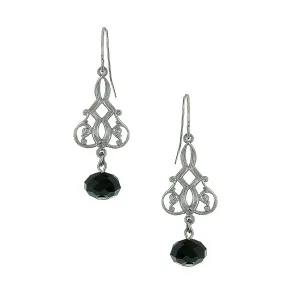 1928 Jewelry Filigree Black Bead Drop Earrings 1928 Jewelry