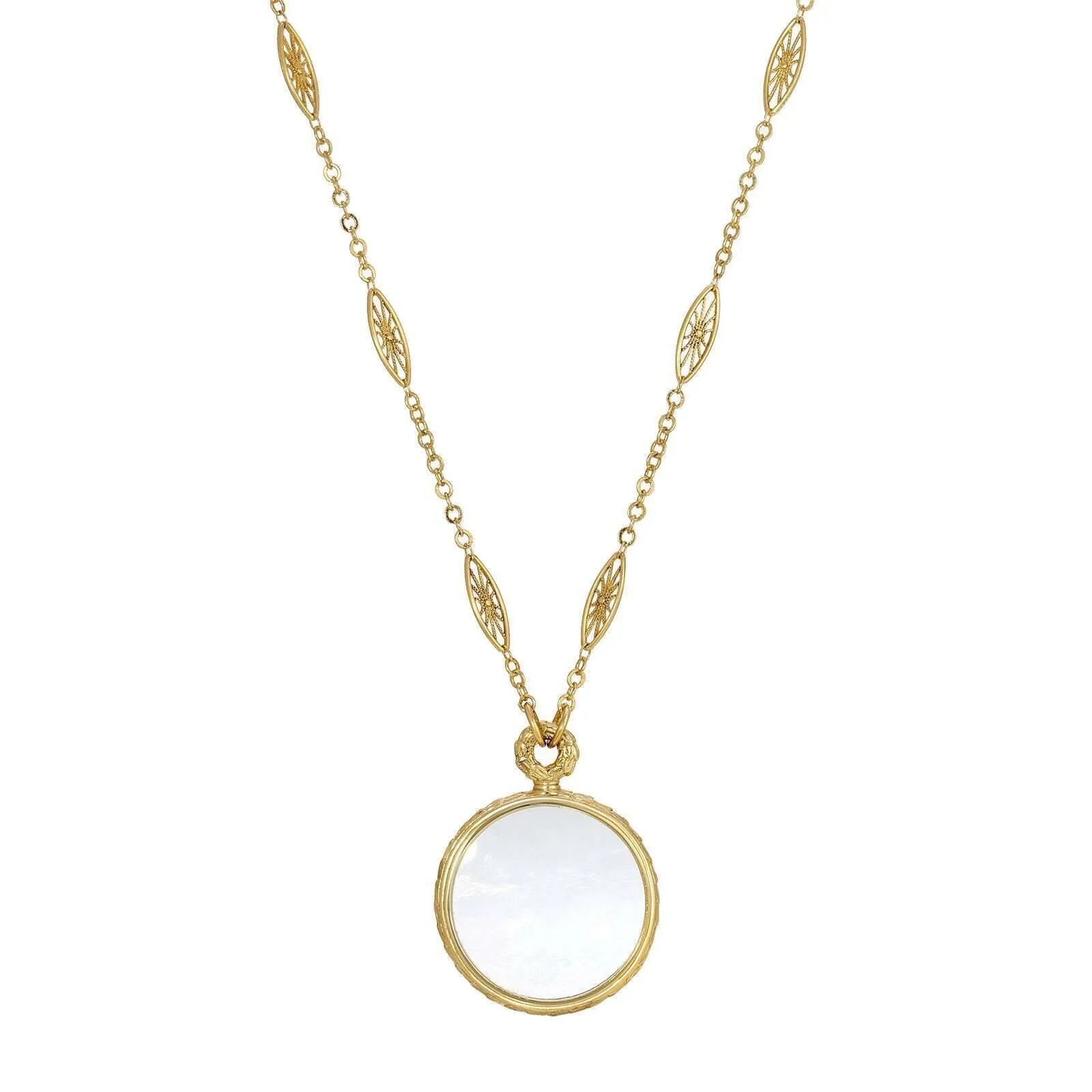 1928 Jewelry Filigree Chain Round Magnifying Glass Pendant Necklace 30" - Magnification Power: 2X 1928 Jewelry