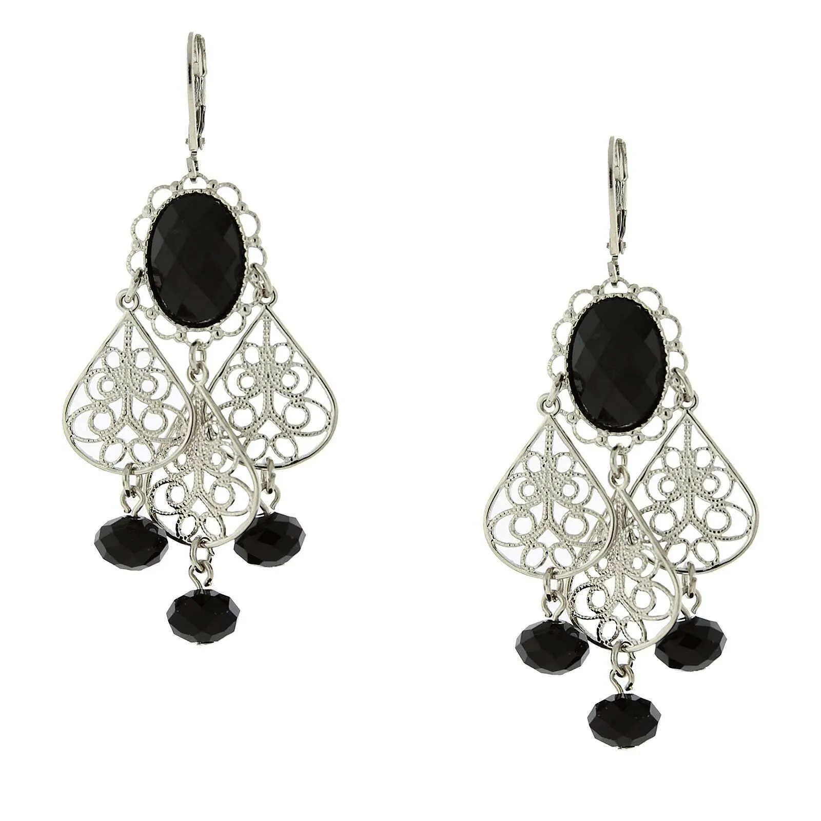 1928 Jewelry Filigree Chandelier Oval Crystal Drop Earrings 1928 Jewelry