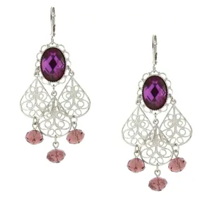 1928 Jewelry Filigree Chandelier Oval Crystal Drop Earrings 1928 Jewelry