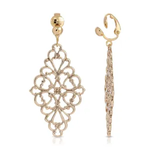 1928 Jewelry Filigree Diamond Drop Clip On Earrings 1928 Jewelry