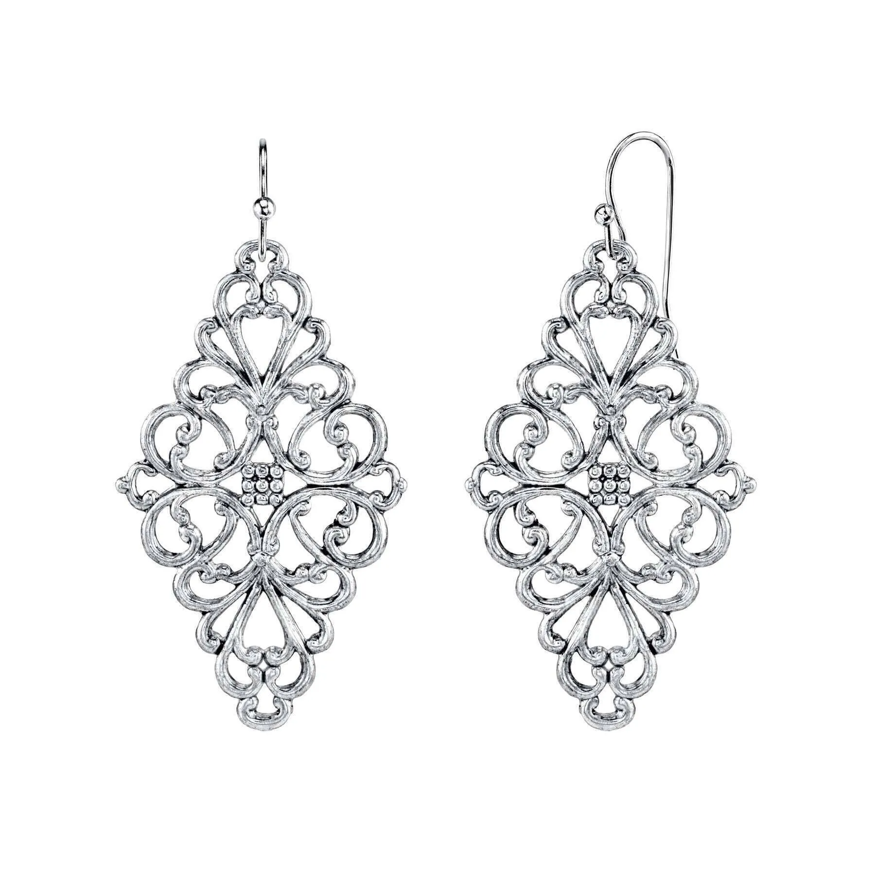 1928 Jewelry Filigree Diamond Drop Earrings 1928 Jewelry
