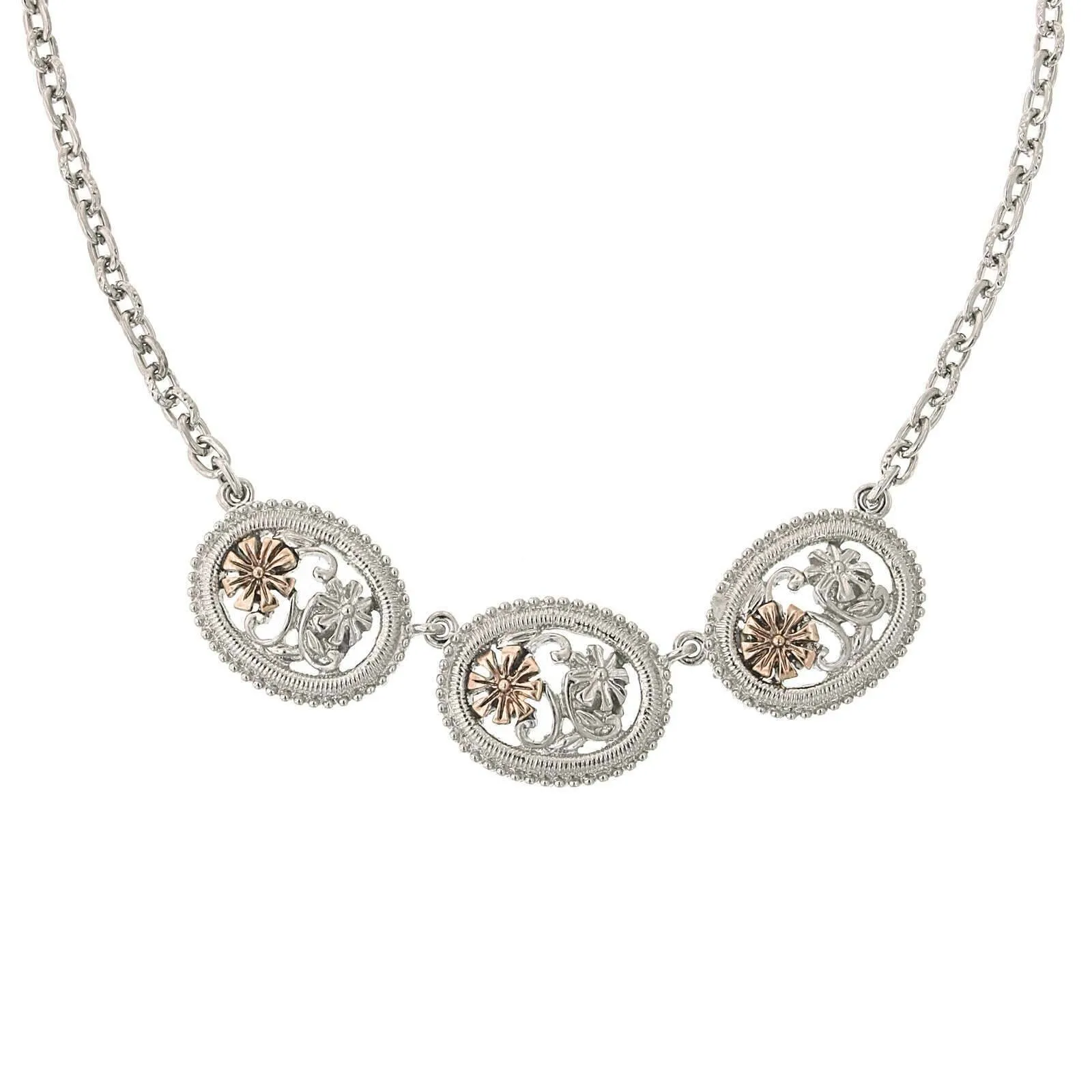 1928 Jewelry Filigree Flower Necklace 16"   3" Extender 1928 Jewelry