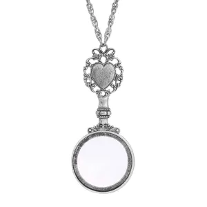 1928 Jewelry Filigree Heart And Round Magnifying Glass Pendant Necklace 28" - Magnification Power: 2X 1928 Jewelry