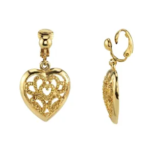 1928 Jewelry Filigree Heart Clip On Drop Earrings 1928 Jewelry