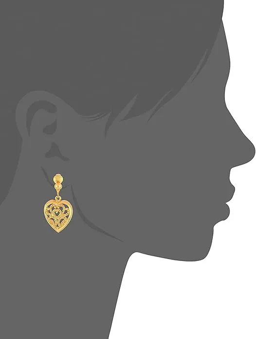 1928 Jewelry Filigree Heart Clip On Drop Earrings 1928 Jewelry
