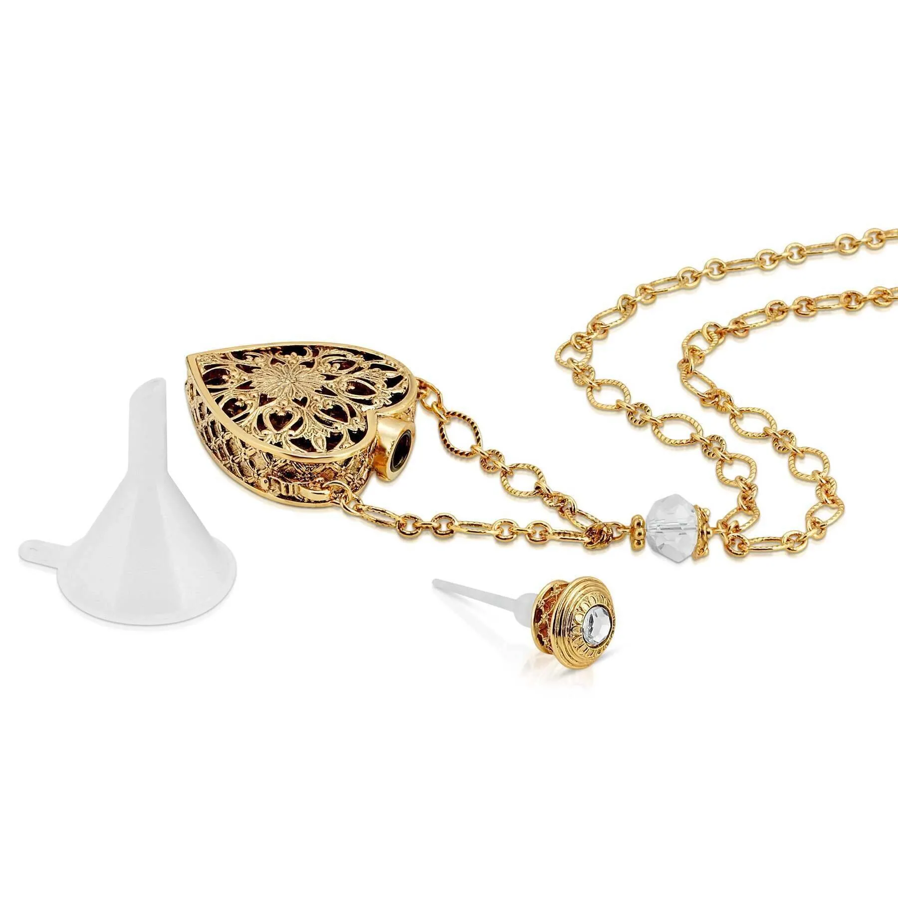 1928 Jewelry Filigree Heart Crystal Accent Glass Vial Necklace 30" 1928 Jewelry