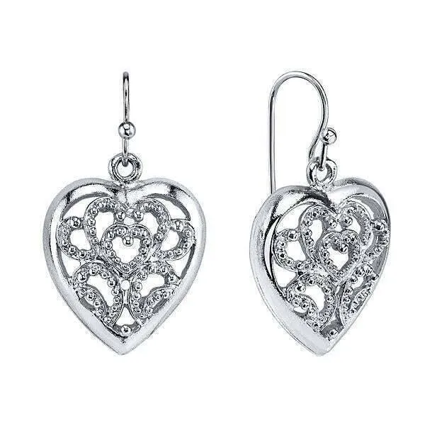 1928 Jewelry Filigree Heart Drop Earrings 1928 Jewelry