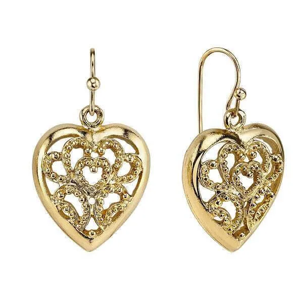 1928 Jewelry Filigree Heart Drop Earrings 1928 Jewelry