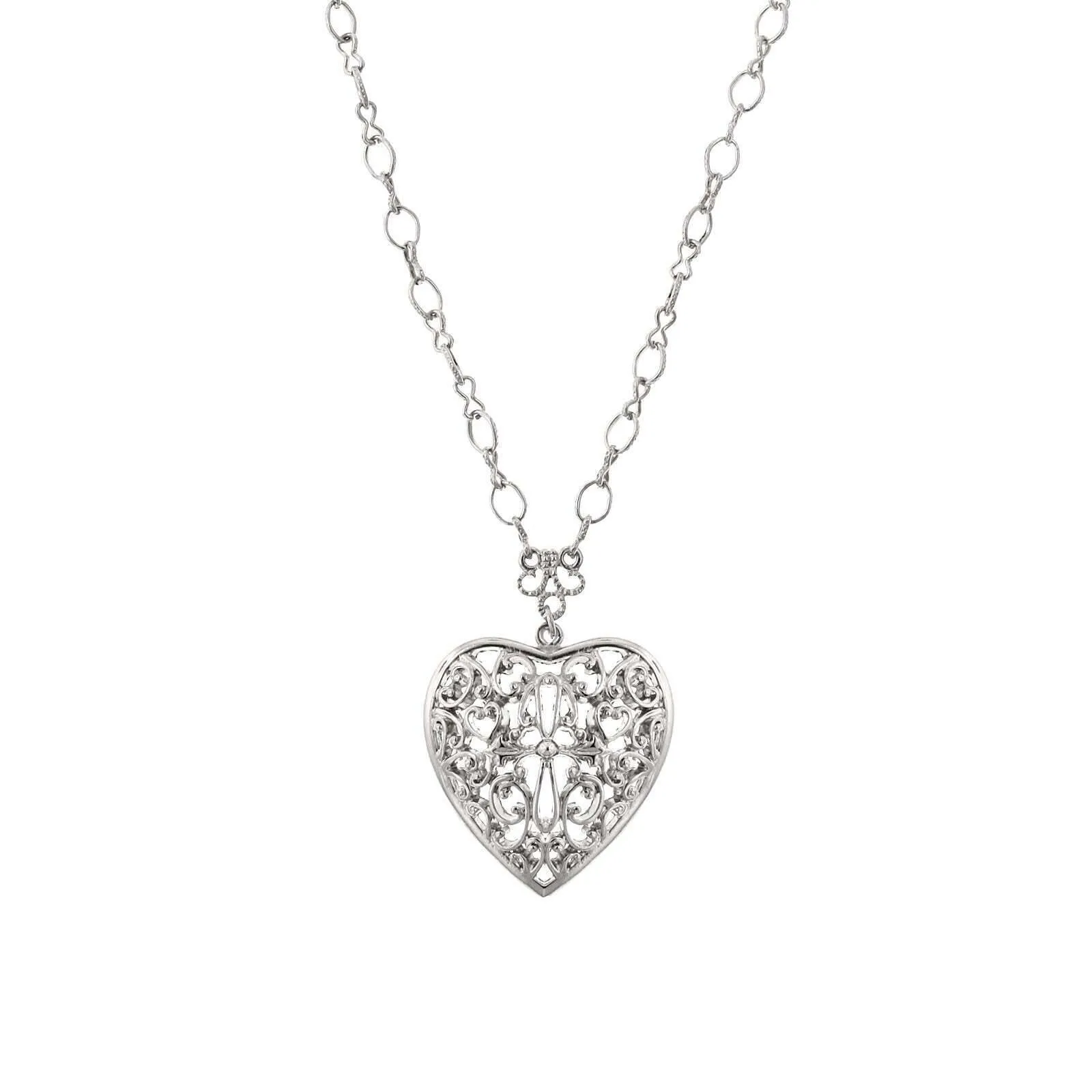 1928 Jewelry Filigree Heart Pendant Necklace 16"   3" Extender 1928 Jewelry