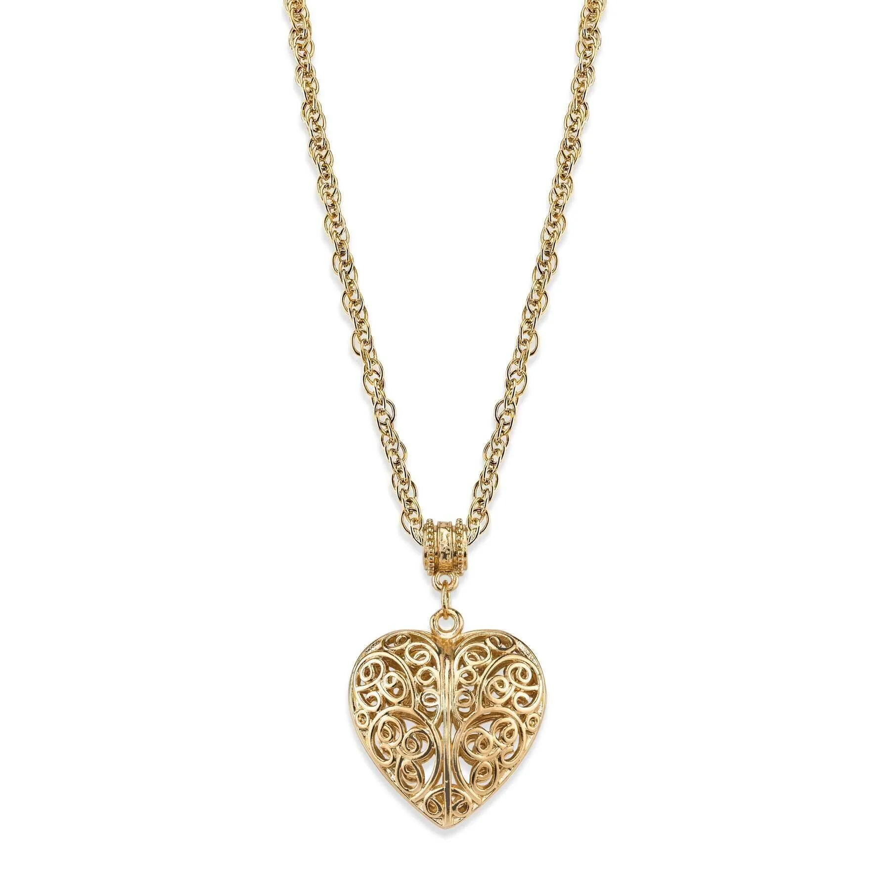 1928 Jewelry Filigree Heart With Austrian Crystal Accent Pendant Necklace 18" 1928 Jewelry