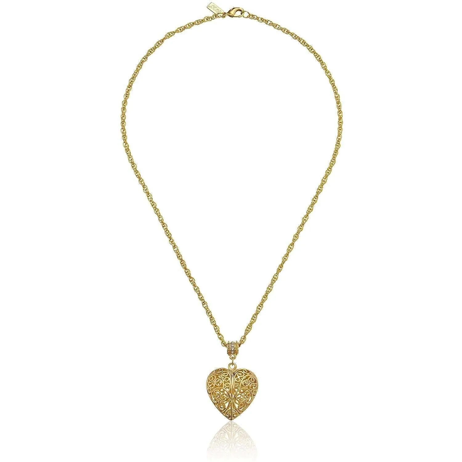 1928 Jewelry Filigree Heart With Austrian Crystal Accent Pendant Necklace 18" 1928 Jewelry