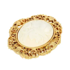 1928 Jewelry Filigree Oval White Flower Cameo Pin 1928 Jewelry