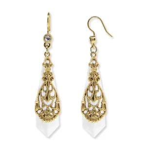 1928 Jewelry Filigree Over Clear Faceted Crystal Drop Earrings 1928 Jewelry
