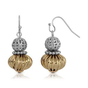 1928 Jewelry Filigree Puff Corrugated Bead Drop Earrings 1928 Jewelry