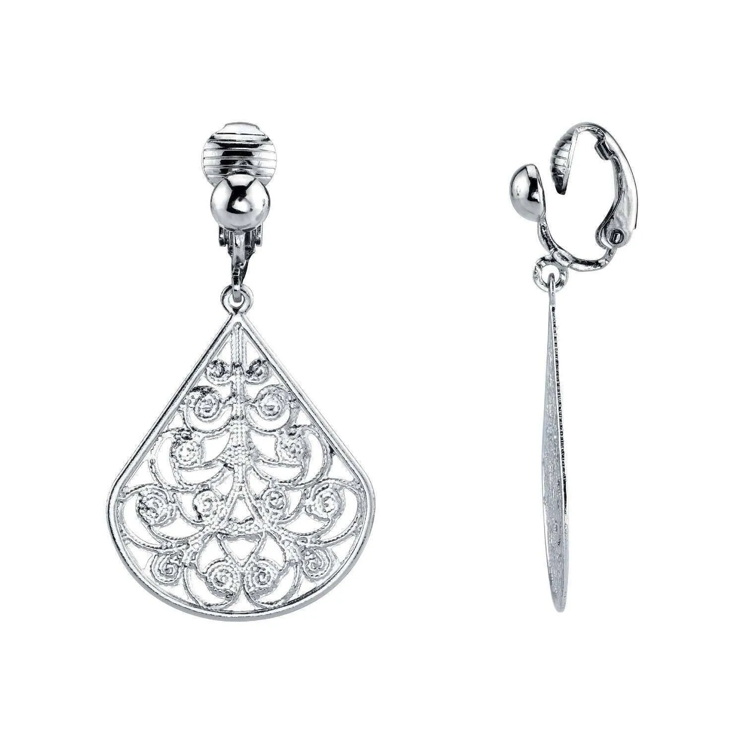 1928 Jewelry Filigree Teardrop Clip On Earrings 1928 Jewelry