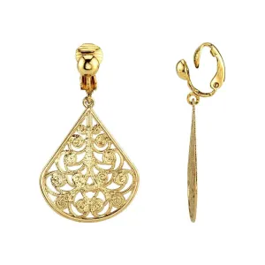 1928 Jewelry Filigree Teardrop Clip On Earrings 1928 Jewelry