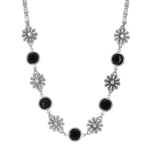 1928 Jewelry Fleawort Flower Crystal & Round Black Austrian Channel Crystal Flower Necklace 16"   3" Extension 1928 Jewelry